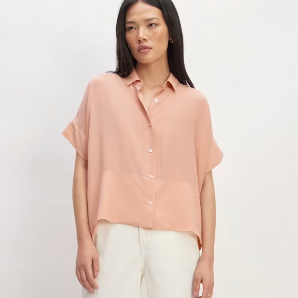 Everlane | The Boxy Shirt in Washable Silk | Blush Pink | Size 2 | EUC